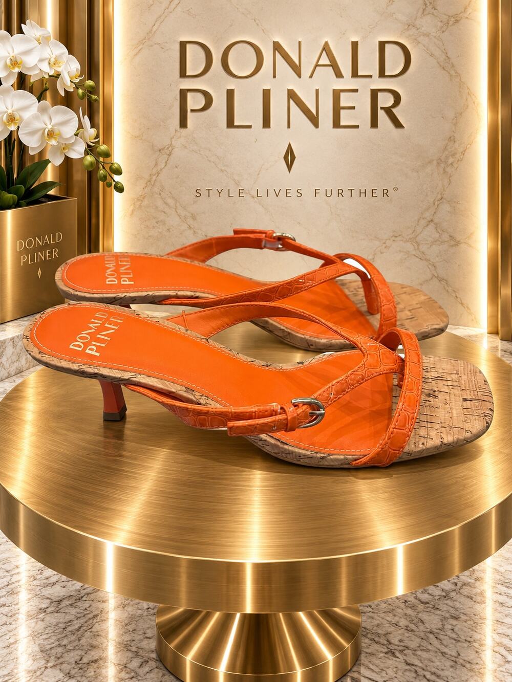 Donald Pliner Claudee Orange Croc Embossed Kitten Heel Sandals 6.5 NWOB